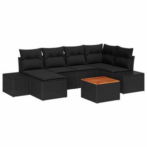 vidaXL Havesofa S&aelig;t med pude 7 pcs Sort polyrattan