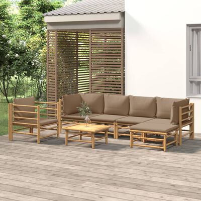 vidaXL loungesæt til haven 7 dele med gråbrune hynder bambus