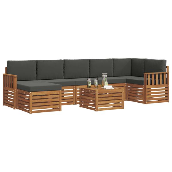 vidaXL Sofas&aelig;t med pude 8 pcs Naturlig og Antracit Massivt Akacietr&aelig;