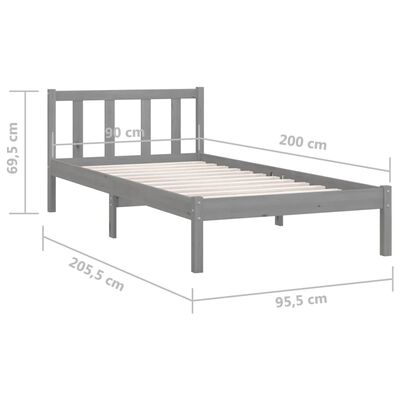 vidaXL sengestel 90x200 cm massivt fyrretræ grå