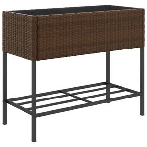 vidaXL plantekasse med hylde polyrattan brun