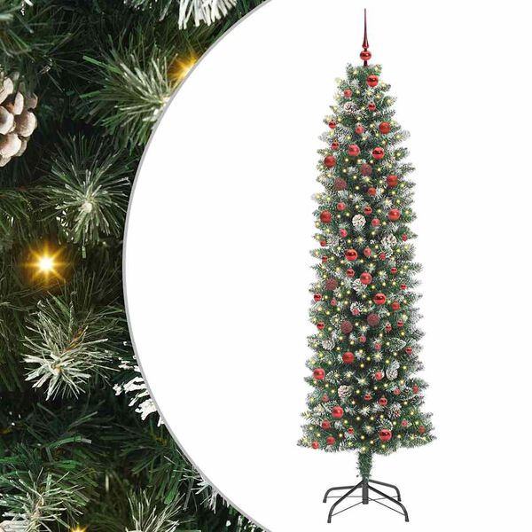 vidaXL Kunstigt slankt juletr&aelig; med 300 LED'er Gr&oslash;n og hvid 210 cm
