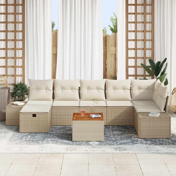 vidaXL Havesofa S&aelig;t med pude med opbevaring 8 pcs Beige Poly rattan
