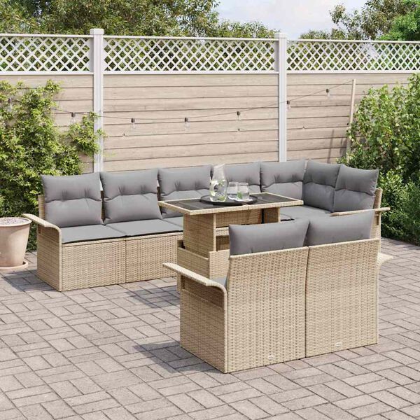vidaXL Havesofa S&aelig;t med pude 9 pcs Beige Poly rattan