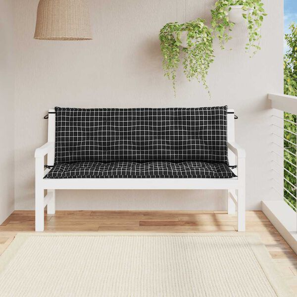 vidaXL hynder til havebænk 2 stk 150x50x7 cm stof ternet sort