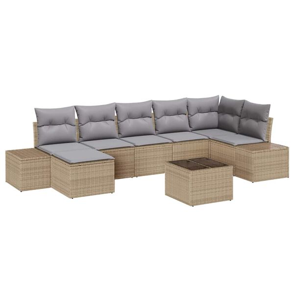 vidaXL Havesofa S&aelig;t med pude 8 pcs Beige polyrattan