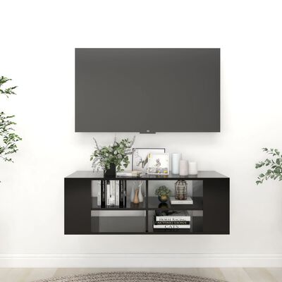 vidaXL væghængt tv-bord 102x35x35 cm konstrueret træ sort