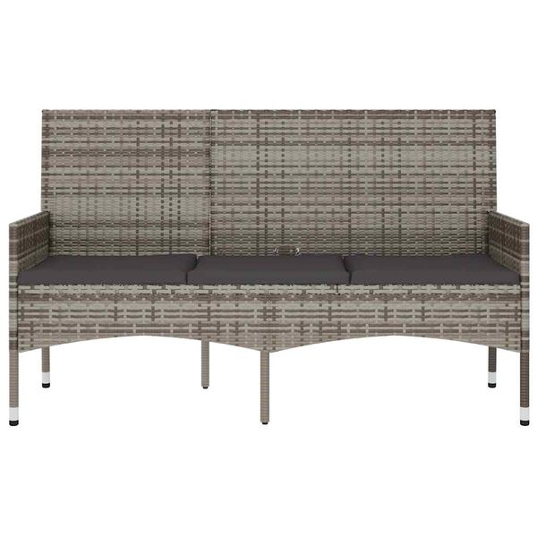 vidaXL 3-personers havebænk med hynder polyrattan grå