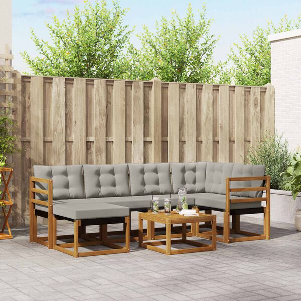 vidaXL Udend&oslash;rs sofagruppe med pude 7 pcs Naturlig og Lys Gr&aring;