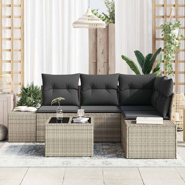 vidaXL Havesofa S&aelig;t 5 pcs Lysegr&aring; polyrattan