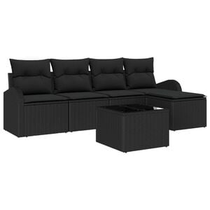 vidaXL Sofa S&aelig;t med pude med opbevaring 6 pcs Sort polyrattan