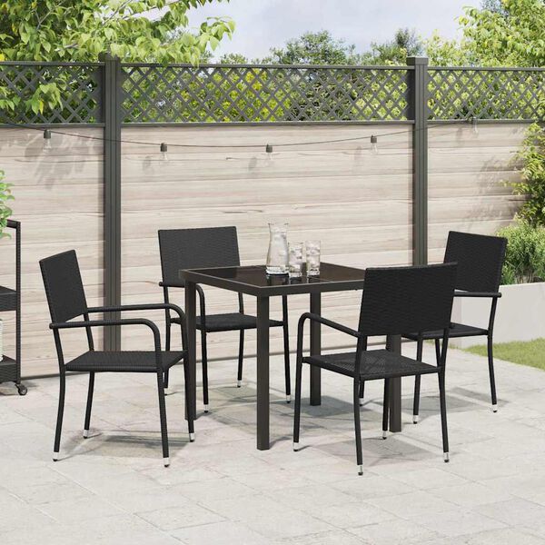 vidaXL Have Spisebordss&aelig;t med pude 5 pcs Sort polyrattan