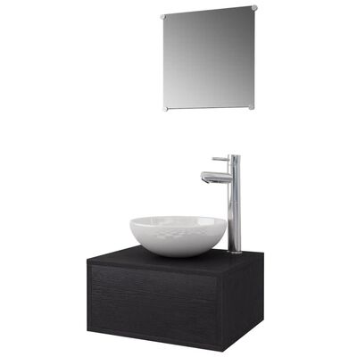 vidaXL sæt med badeværelsesmøbler m/håndvask + vandhane 4 dele sort