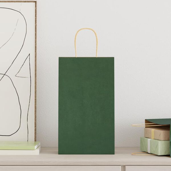 vidaXL papirposer 50 stk. med h&aring;ndtag 21x11x36 cm gr&oslash;n