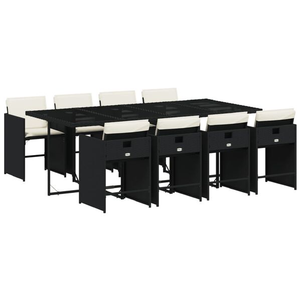 vidaXL spisebordss&aelig;t til haven 9 dele med hynder polyrattan sort