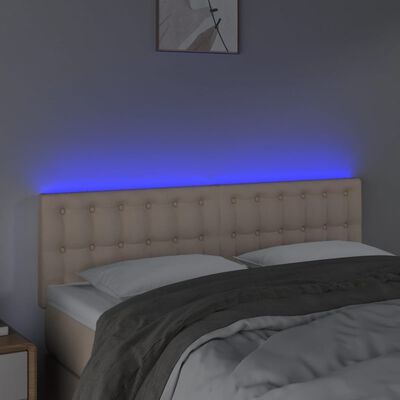 vidaXL sengegavl med LED-lys 144x5x78/88cm kunstlæder cappuccinofarvet