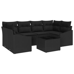 vidaXL Sofa S&aelig;t med pude med opbevaring 7 pcs Sort polyrattan