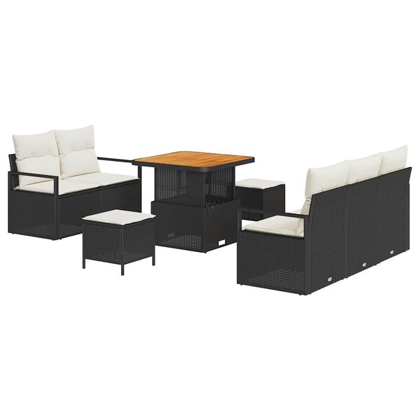vidaXL Havesofa S&aelig;t med pude 8 pcs Sort polyrattan