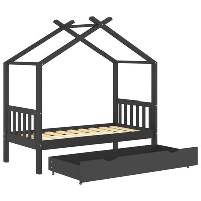 vidaXL sengestel til børn + skuffe 80x160 cm massivt fyrretræ mørkegrå