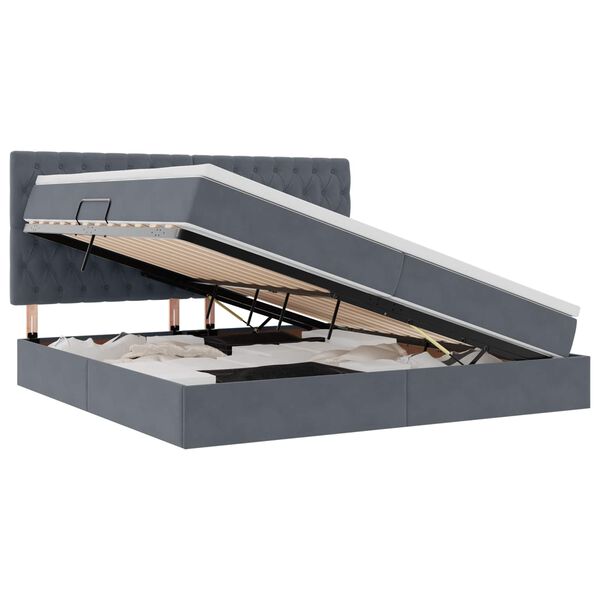 vidaXL Seng med opbevaring og madras M&oslash;rkegr&aring; 200 x 200 cm Fl&oslash;jl