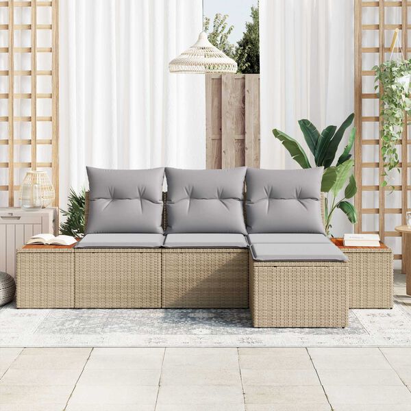 vidaXL Havesofa S&aelig;t med pude med pude 4 pcs Beige polyrattan