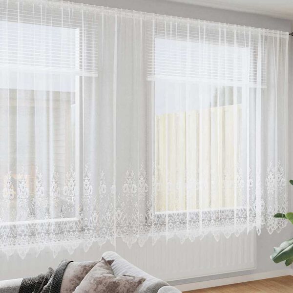 vidaXL Lace Gardin med gardiner Blomstret Hvid 220 x 900 cm Polyester
