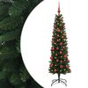 vidaXL Kunstigt slankt juletr&aelig; med julekugle 120 cm 150 LED'er