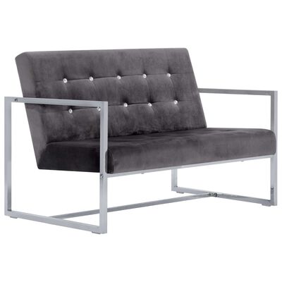 vidaXL 2-personers sofa med armlæn krom og fløjl mørkegrå