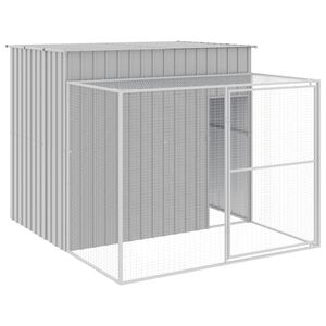 vidaXL hundehus med l&oslash;beg&aring;rd 214x253x181 cm galvaniseret st&aring;l lysegr&aring;