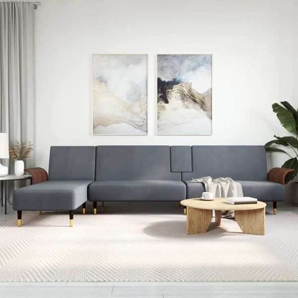 vidaXL L-formet sovesofa 279x140x70 cm velour m&oslash;rkegr&aring;