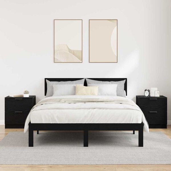 vidaXL Natskab med skuffe 2 pcs Sort eg 45 x 39 x 50cm Konstrueret tr&aelig;