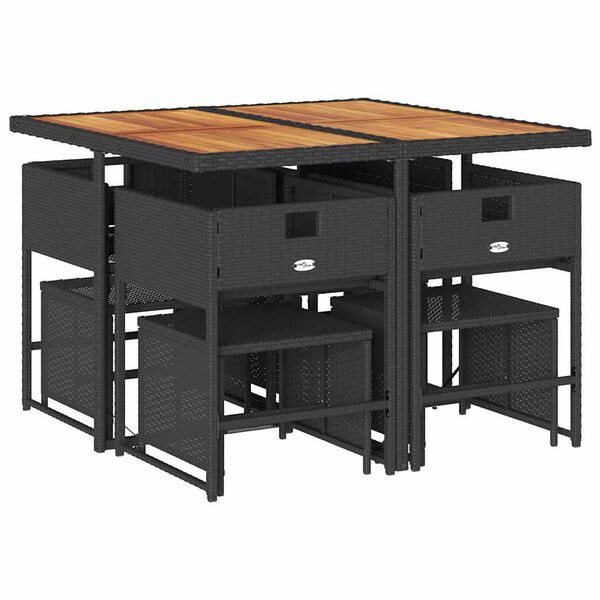 vidaXL spisebordss&aelig;t til haven 9 dele med hynder polyrattan sort