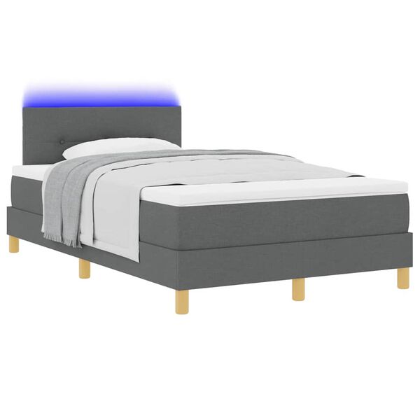 vidaXL LED Box Spring Bed med madras M&oslash;rkegr&aring; 120 x 190 cm Stof