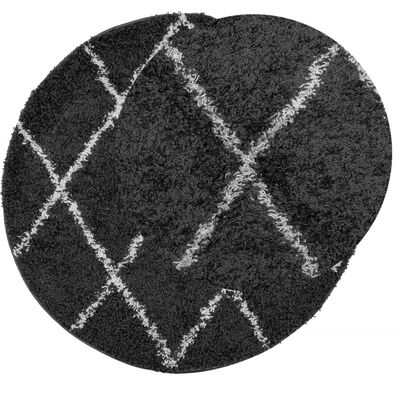 vidaXL shaggy gulvtæppe PAMPLONA Ø 200 cm høj luv sort og cremefarvet
