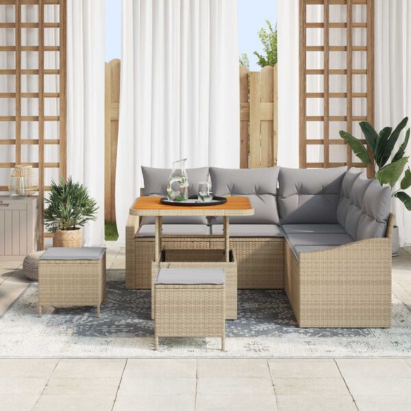 vidaXL Havesofa Sæt med pude 8 pcs Beige Poly rattan