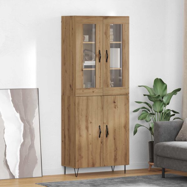 vidaXL Highboard Artisan Egetr&aelig; 69,5 x 34 x 180 cm Konstrueret tr&aelig;