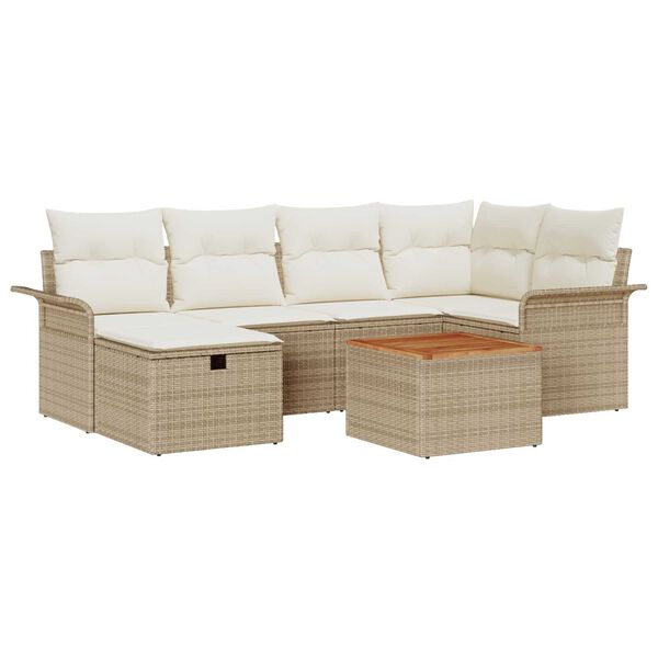 vidaXL Havesofa S&aelig;t med pude med opbevaring 7 pcs Beige Poly rattan