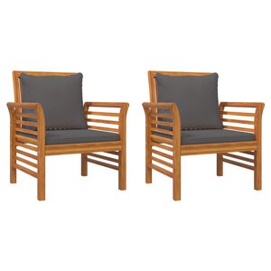 vidaXL l&aelig;nestole 2 stk. med m&oslash;rkegr&aring; hynder massivt akacietr&aelig;