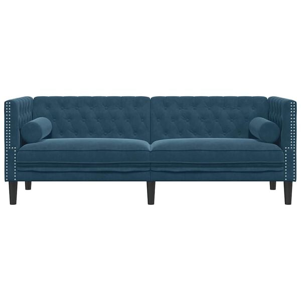 vidaXL 3-personers Chesterfield-sofa med bolsterpuder fl&oslash;jl bl&aring;