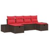 vidaXL Havesofa S&aelig;t med pude 6 pcs Brun polyrattan