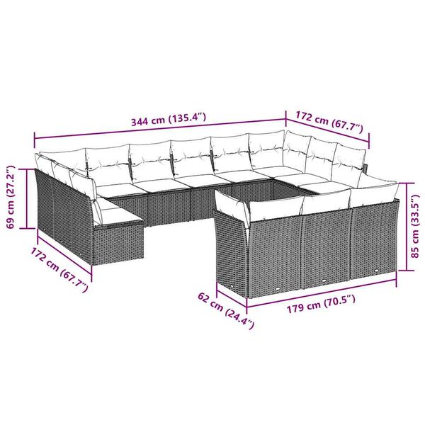 vidaXL sofasæt til haven 13 dele med hynder polyrattan lysegrå