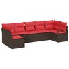 vidaXL Havesofa S&aelig;t med pude 7 pcs Brun og R&oslash;d polyrattan