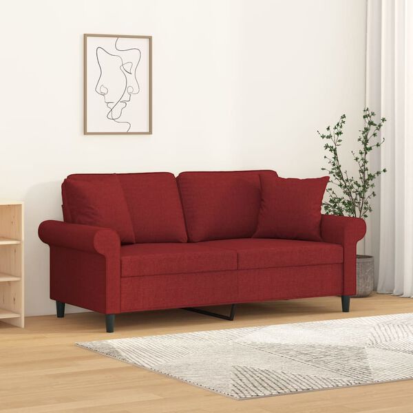 vidaXL 2-personers sofa med puder og hynder 140 cm stof vinr&oslash;d