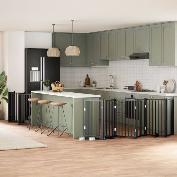 vidaXL hundel&aring;ge med d&oslash;r 12 paneler 600 cm foldbar poppeltr&aelig; sort