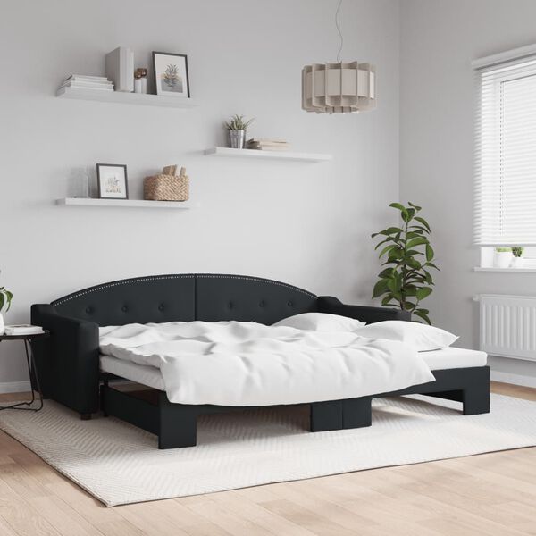 vidaXL daybed med udtr&aelig;k 90x200 cm stof sort