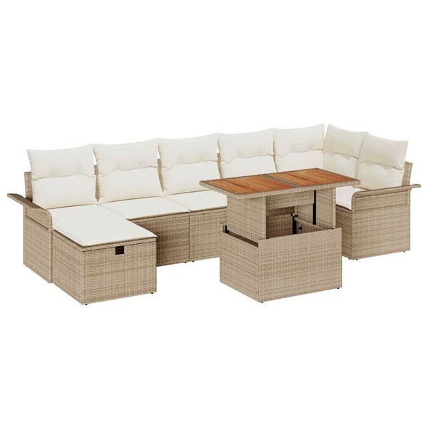 vidaXL Havesofa S&aelig;t med pude med opbevaring 8 pcs Beige Poly rattan