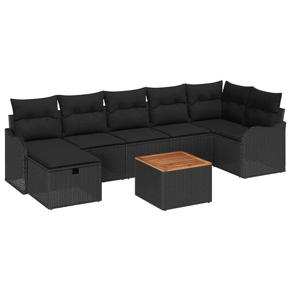 vidaXL Havesofa S&aelig;t med pude med opbevaring 8 pcs Sort polyrattan