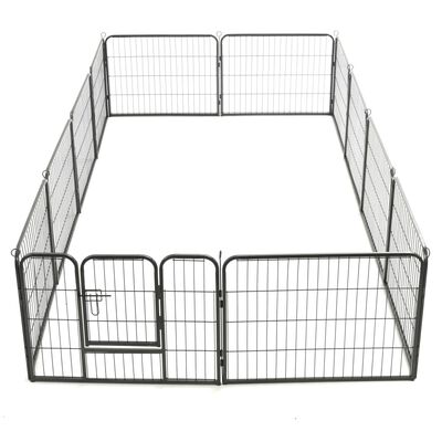 vidaXL løbegård til hunde 12 paneler sort 80 x 60 stål