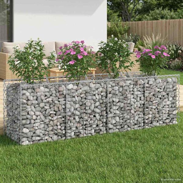 vidaXL Gabion h&oslash;jbed S&oslash;lv 200 x 50 x 60 cm Galvaniseret st&aring;l