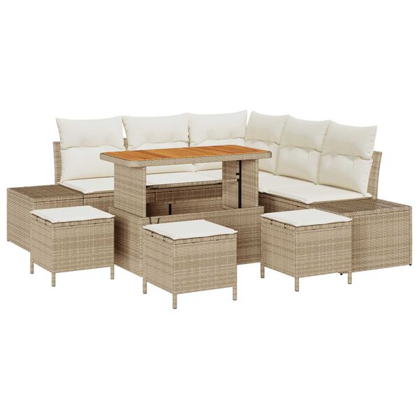 vidaXL Havesofa S&aelig;t med pude med opbevaring 9 pcs Beige Poly rattan